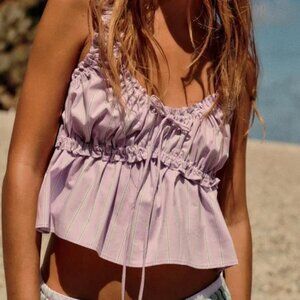 Zara Lavender Stiped Poplin Crop Top, NWOT